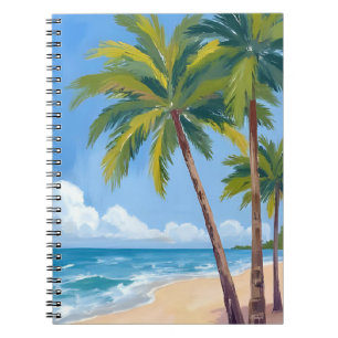 Carnet Plage aux palmiers   Peinture bleue aquarelle trop