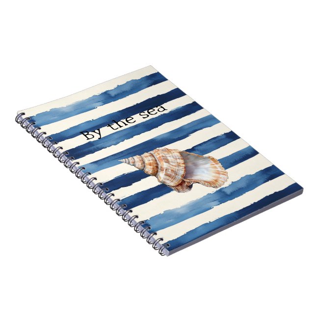 Carnet Plage de Coquillage Rayures Bleues (Côté Droit)