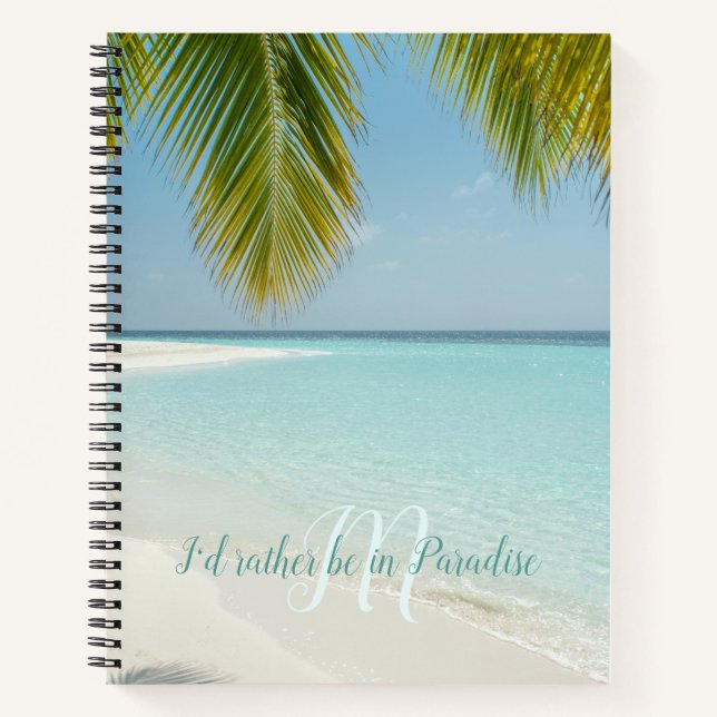 Carnet Plage de sable tropical Turquoise Typographie Palm (Devant)