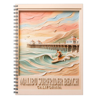 Carnet Plage de Surfrider à Malibu Surfant Texte 3D Vinta