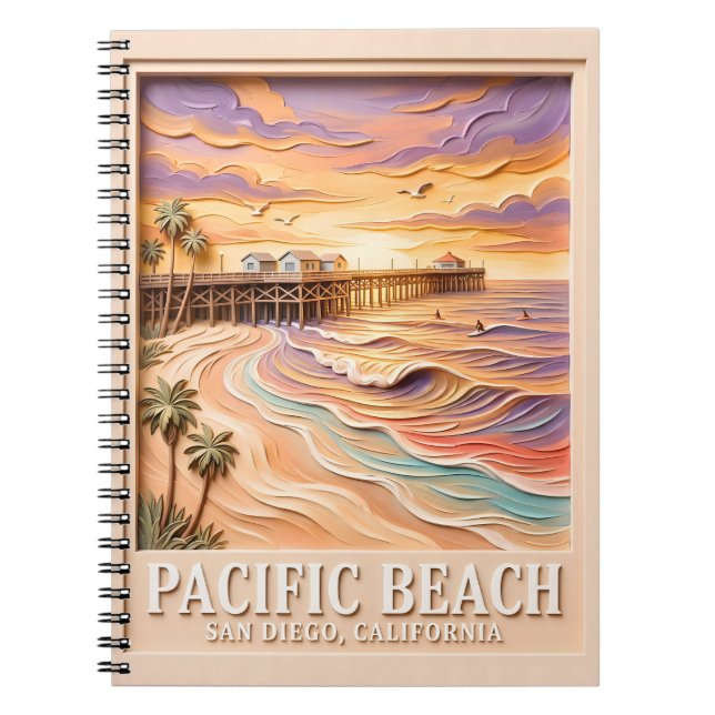 Carnet Plage Pacifique San Diego 3D Surf Voyage Texturé (Devant)