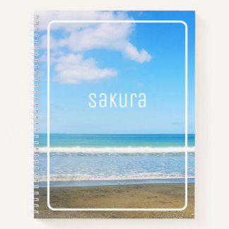 CARNET PLAGE PAISIBLE PHOTO SABLE BLEU SKI NUAGES NOM