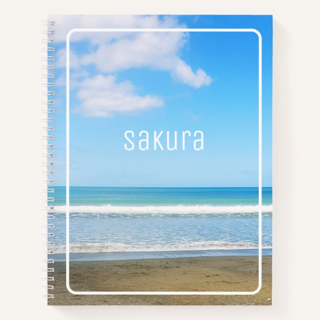 CARNET PLAGE PAISIBLE PHOTO SABLE BLEU SKI NUAGES NOM (Devant)