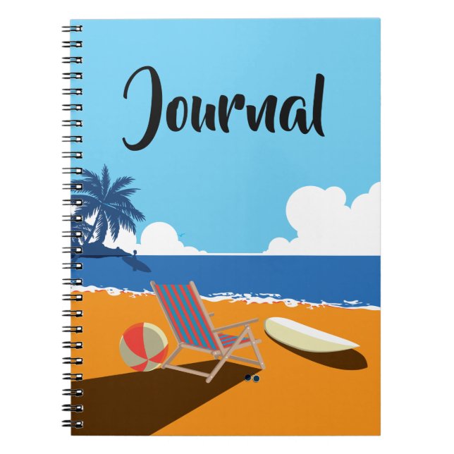 Carnet Plage scène avec Surfer, chaise et orange vif (Devant)