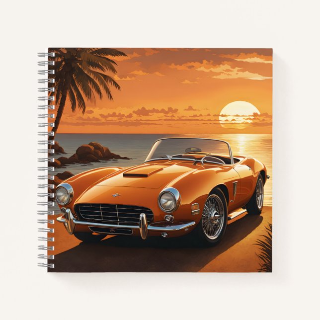 Carnet Plage tropicale Orange Sportscar Sunset (Devant)