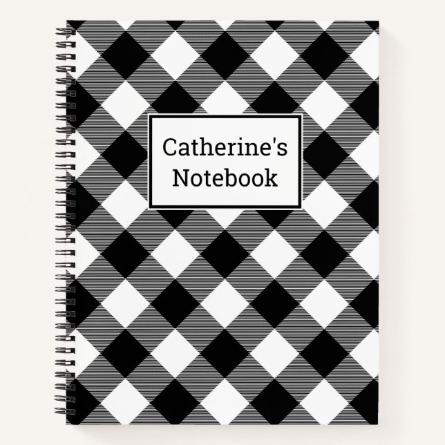 Carnet Plaid Buffalo noir et blanc personnalisable (Devant)