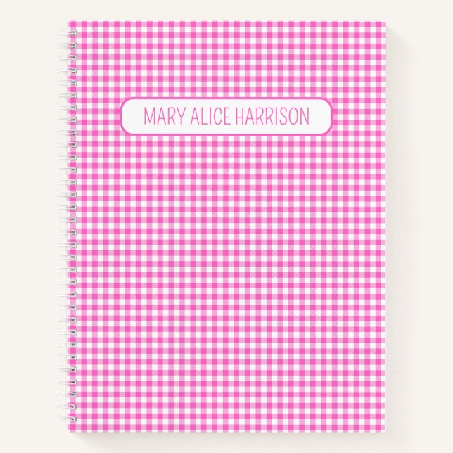 Carnet Plaid En vichy rose et blanc personnalisé (Devant)