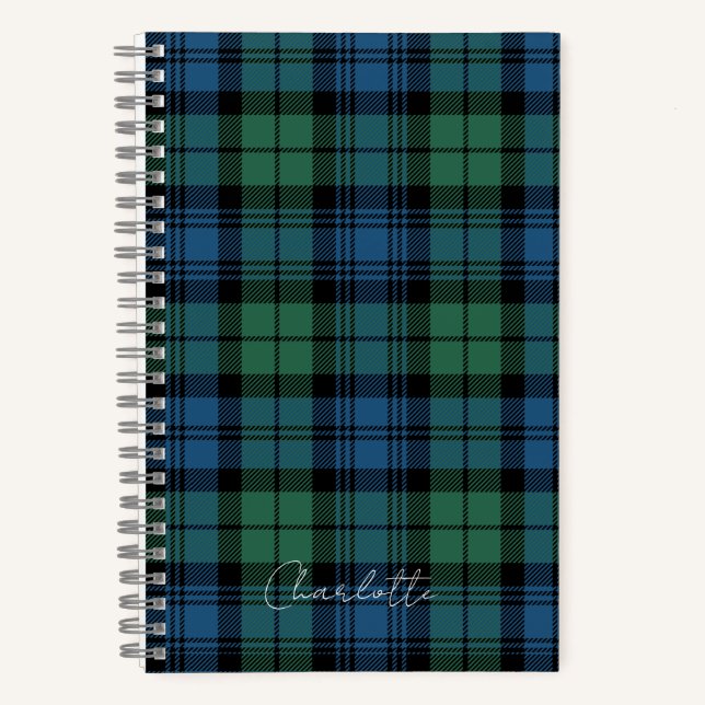 Carnet Plaid rustique Campbell vert bleu Tartan (Recto)