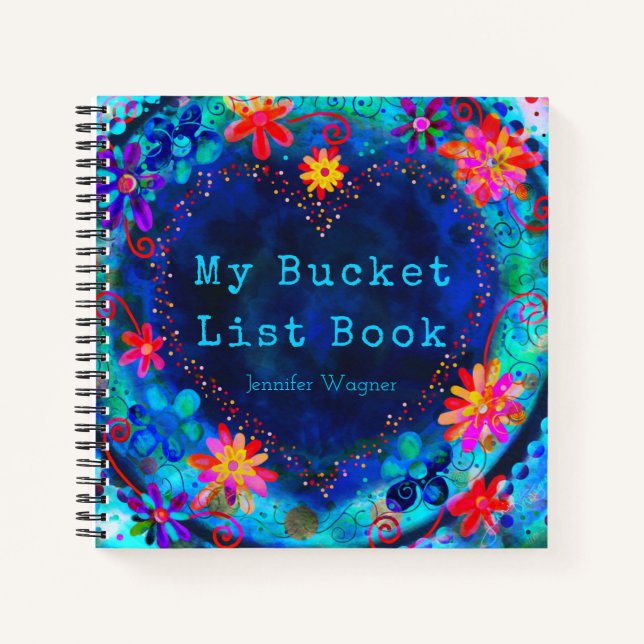 Carnet Plaisir Personnalisé Coeur Bleu Mon Bucket List Li (Devant)