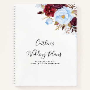 Carnet Plan de Mariage bleu et rouge bordeaux