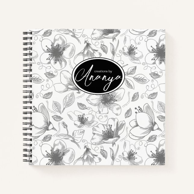Carnet Plan floral esquissé Motif gris/Wht ID939 (Devant)