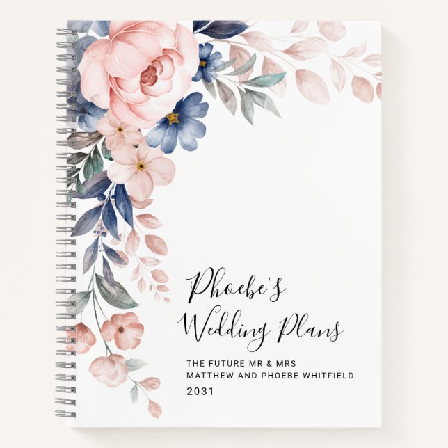Carnet Plan Mariage Floral Aquarelle rose (Devant)