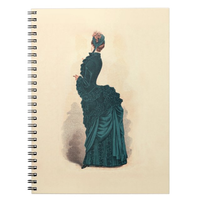 Carnet Planche de mode antique victorienne : Robe à tourn (Devant)