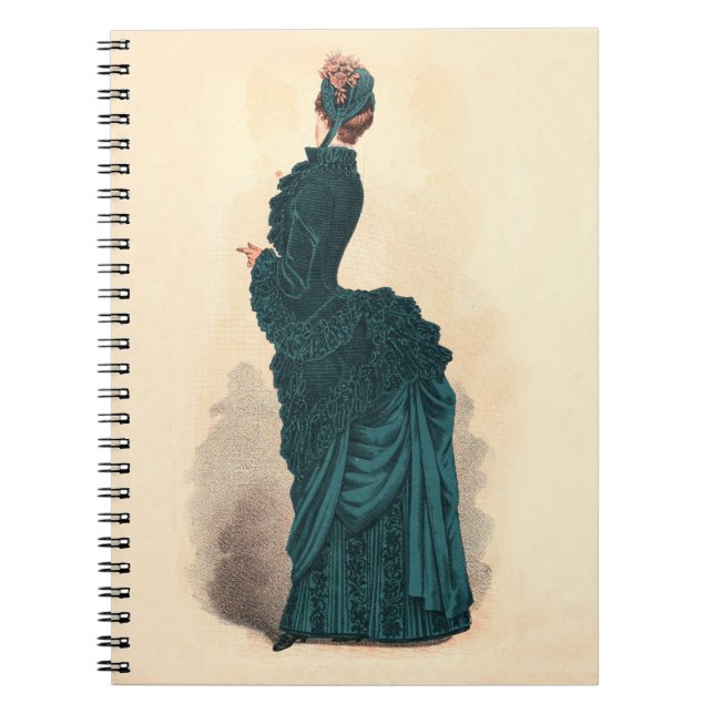 Carnet Planche de mode antique victorienne : Robe à tourn (Devant)
