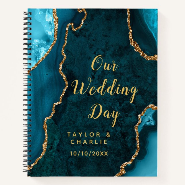 Carnet Planificateur de mariage Agate sarcelle et or (Devant)