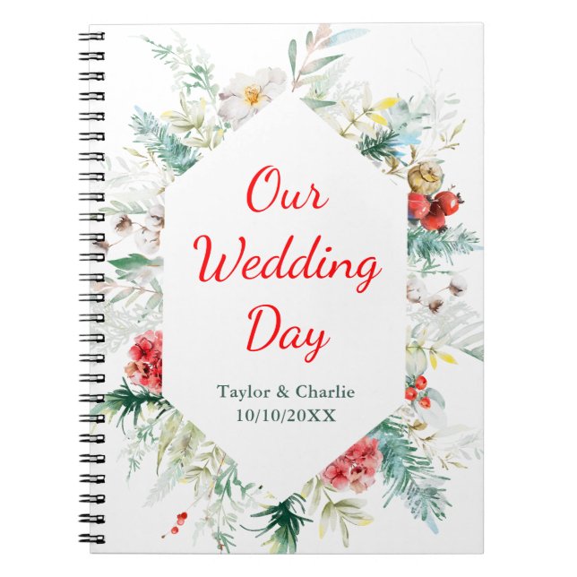Carnet Planificateur de mariage d'hiver à la verdure flor (Devant)