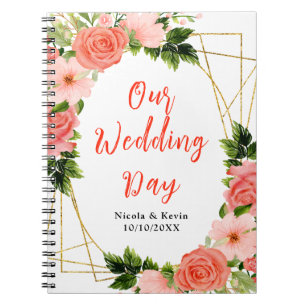 Carnet Planificateur de Mariage Fleurs Roses Corail Rouge