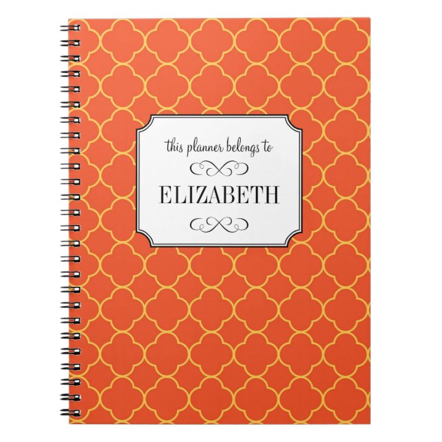 Carnet Planificateur de mariage orange à motif de trèfle  (Devant)