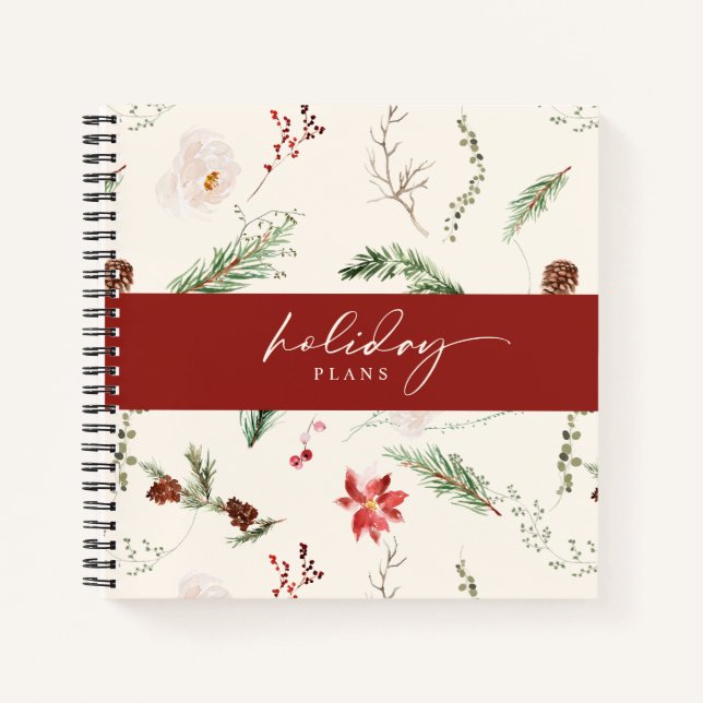 Carnet Planificateur de Noël Boho Poinsettia Verdure (Devant)
