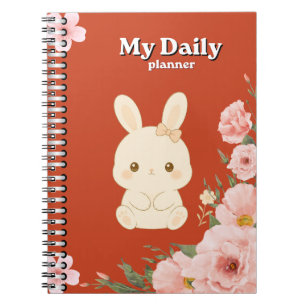 Carnet Planificateur quotidien floral de lapin mignon   A