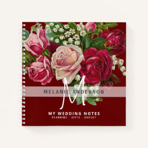 Carnet Planification de mariage à monogramme de roses ros