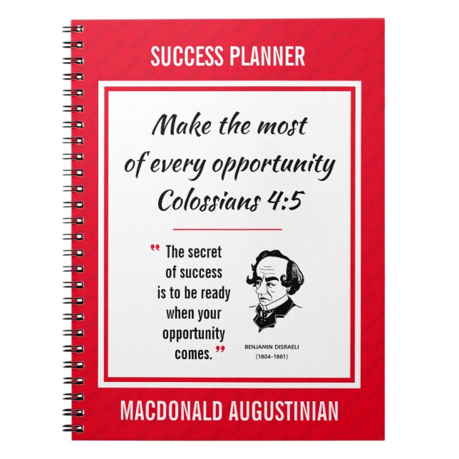 Carnet PLANNER SUCCESS Disraeli Écriture Inspirationnelle (Devant)