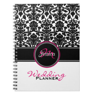 Carnet Planneur Mariage damassé rose noir rose