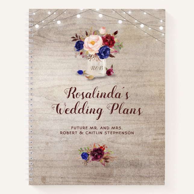 Carnet Plans de Mariage Rustique Floral Mason Jar (Devant)