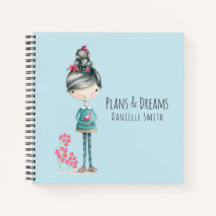 Carnet "Plans & Rêves" Jolie Fille Boho Avec Oiseau