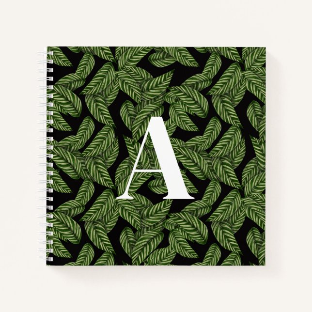 Carnet Plante de feuille tropicale moderne Imprimer Monog (Devant)