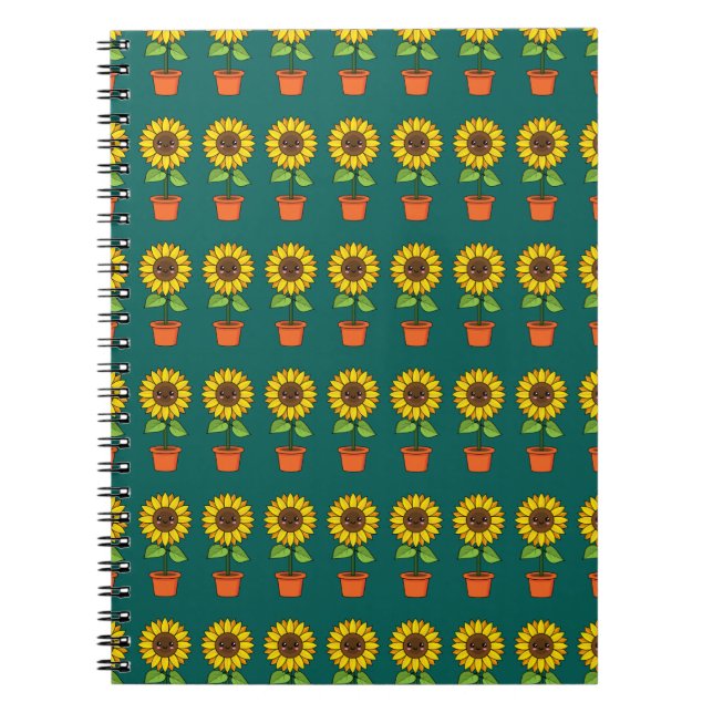 Carnet Plante de tournesol Kawaii dans un pot (Devant)