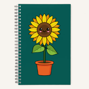 Carnet Plante de tournesol Kawaii dans un pot