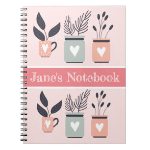 Carnet Plantes de pot moderne rose et gris pastel