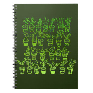 Carnet Plantes vert Doodle mignon dans les pots