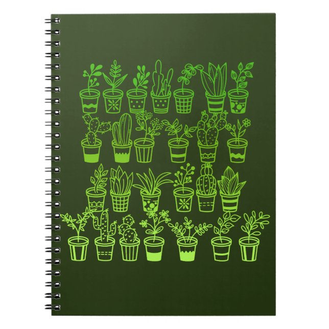 Carnet Plantes vert Doodle mignon dans les pots (Devant)