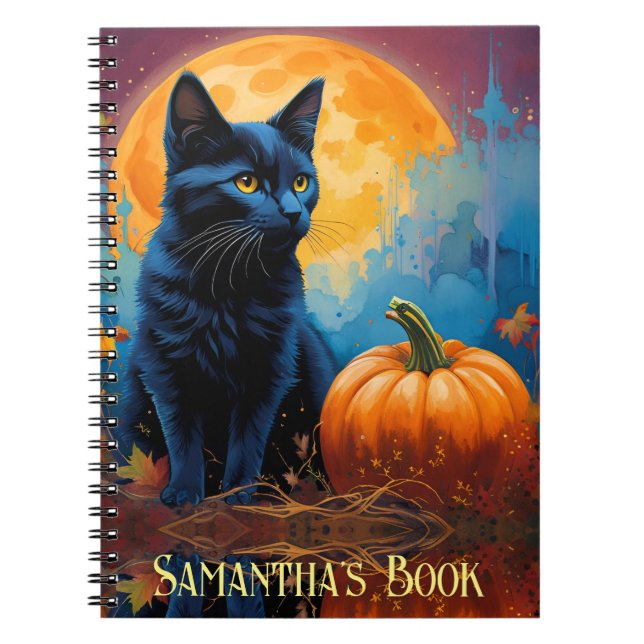 Carnet Pleine lune Citrouille de Kitten noir Feuilles d'a (Devant)