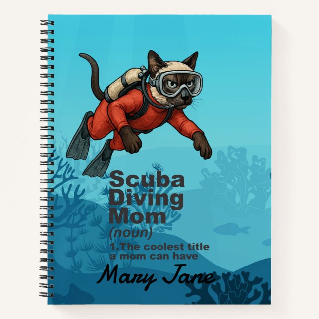 Carnet Plongeur Chat Siamois Scuba Maman (Devant)