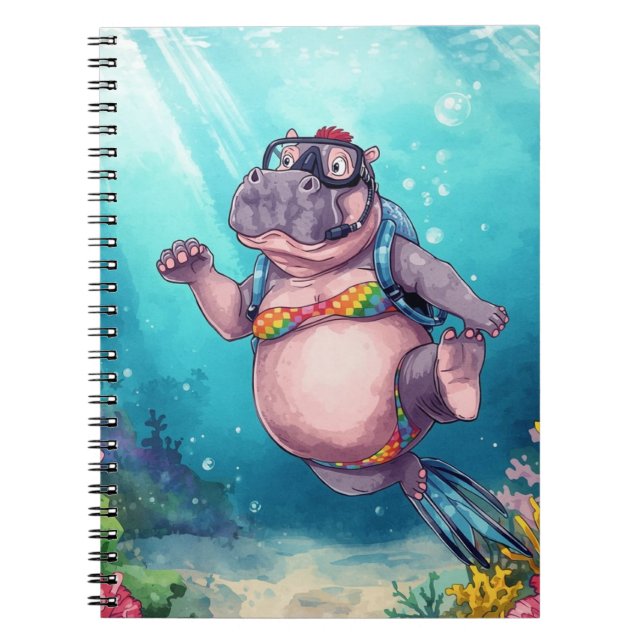 Carnet Plongeur Scaphandrier Hippopotame sous l'eau  (Devant)