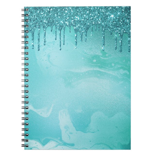 Carnet Pluie de Parties scintillant turquoise sur marbre  (Devant)