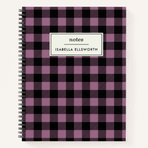 Carnet Plum violet noir Buffle Check Plaid Personnalisé