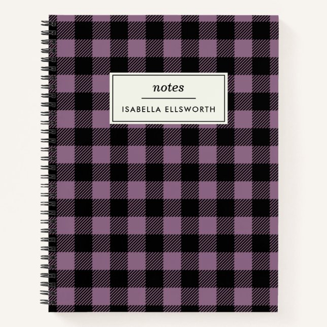 Carnet Plum violet noir Buffle Check Plaid Personnalisé (Devant)