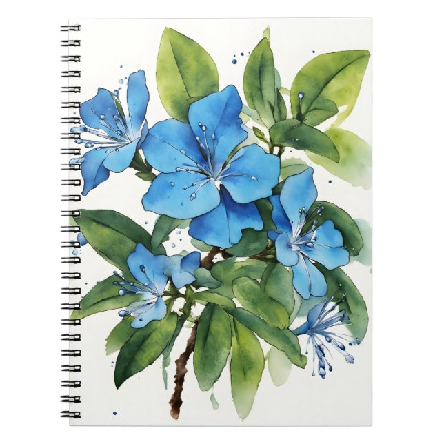 Carnet Plumbago Auriculata - Fleurs aquarelle (Devant)