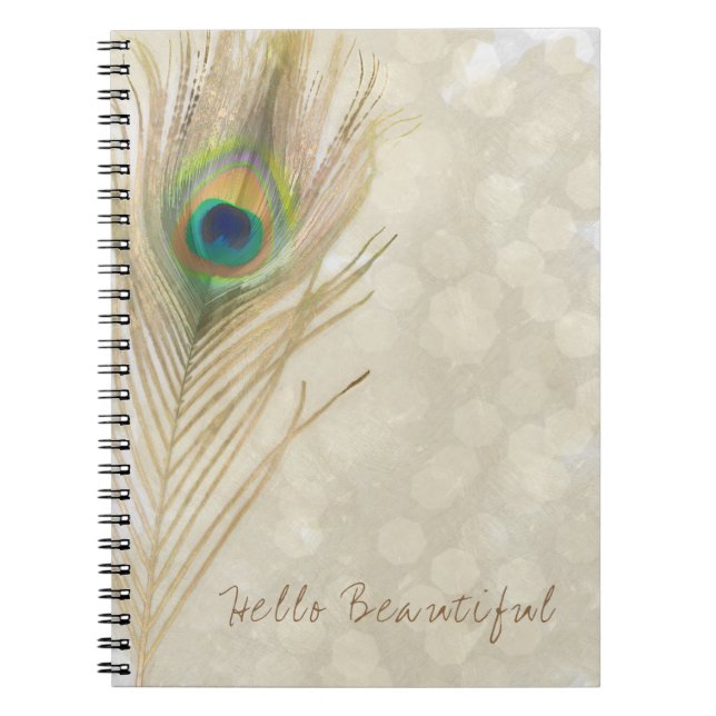 Carnet Plume de paon exotique dorée Glam élégant chic (Devant)