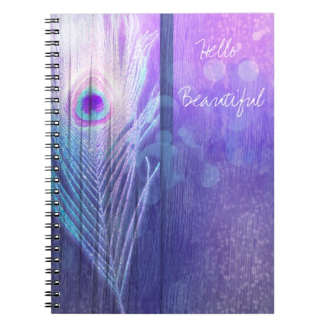 Carnet Plume de paon violet Glam Boho Chic Glam sur mesur (Devant)