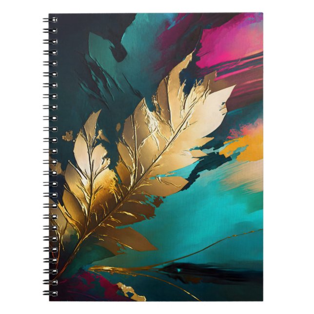 Carnet Plume Dorée – Élégance Abstraite Luxueuse (Devant)