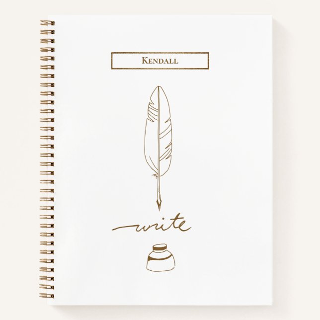 Carnet Plume Personnalisée Teinte Or Écriture Personnalis (Devant)