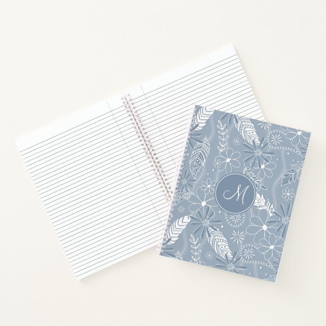 Carnet plumes de chou bleu poussiéreux fleurs cachemire m (Intérieur)