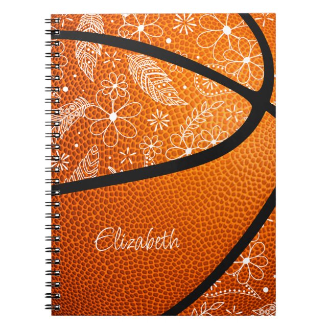 Carnet plumes de doodle paislies fleurs boho basketball (Devant)