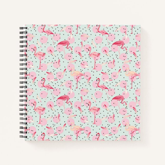 Carnet Plumes de Flamant rose sur Pois (Devant)