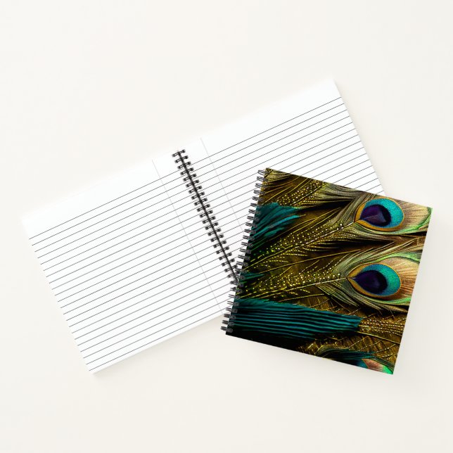 Carnet Plumes de paon élégantes abstraites bleu sarcelle  (Intérieur)